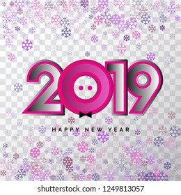 2019 Happy New Year 3d Vector Numbers for Calendar Design. Winter Holidays Greeting Card with Piglet Nose and Chinese Zodiac Sign for Year of Pig