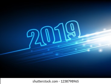 2019 Happy New year with abstract futuristic innovation of digital technology background, vector illustration