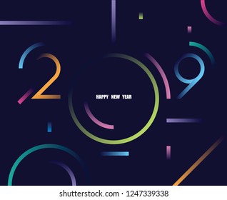 2019 happy new year abstract card design with gradient line