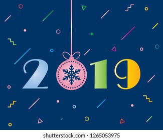 2019 happy new year abstract card design with gradient.Memphis style design. EPS 10 vector.