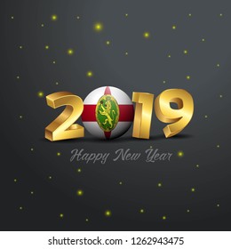 2019 Happy New Year Alderney Flag Typography. Abstract Celebration background