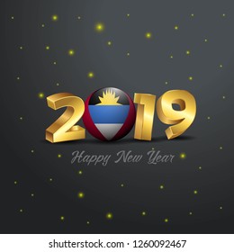 2019 Happy New Year Antigua and Barbuda Flag Typography. Abstract Celebration background