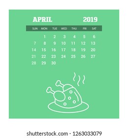 2019 Happy New year April Calendar Template. Christmas Background