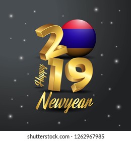 2019 Happy New Year Armenia Flag Typography. Abstract Celebration background