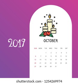 2019 Happy New year August Calendar Template. Christmas Background