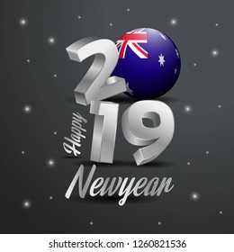 2019 Happy New Year Australia Flag Typography. Abstract Celebration background