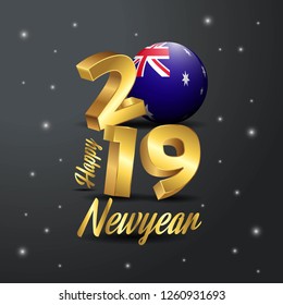 2019 Happy New Year Australia Flag Typography. Abstract Celebration background