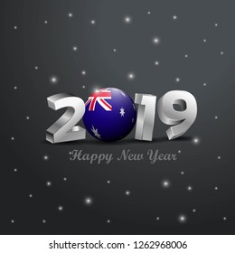 2019 Happy New Year Australia Flag Typography. Abstract Celebration background