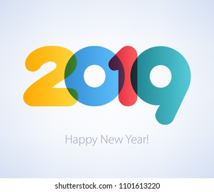 2019 Happy New Year background with colorful number. Christmas winter holidays design. Seasonal greeting card, calendar, brochure template.