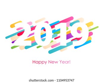 2019 Happy New Year background with colorful number. Christmas winter holidays design. Seasonal greeting card, calendar, brochure template.