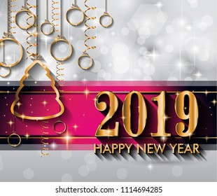 2019 Feliz Año Nuevo fondo para tu tarjeta de volantes y saludos de temporada o invitaciones temáticas de Navidad