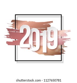 2019 Happy New Year Background for Flyers or Greeting Card Design. Numbers Papers Style. Vector illustration
