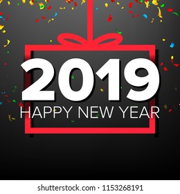 2019 Happy New Year Background Vector. Sign 2019. Modern Christmas Brochure. Seasonal Flyer. Black, Red. Illustration
