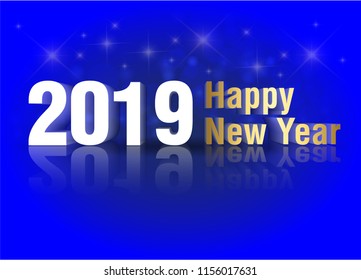 2019 Happy New Year Background for your Greetings Card. blue background.