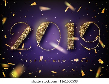 2019 Happy New Year Background for your Seasonal Flyers and Greetings Card or Christmas themed invitations. Banner with 2019 Numbers on trendy ultraviolet Background. Vector illustration.