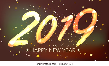 2019 Happy New Year Background Vector. Glow Neon Light. Greeting Card, Brochure, Flyer Template Design. Illustration
