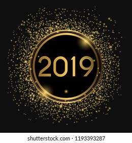 2019 Happy New Year Background. Luxury concept with golden color. suitable for Seasonal Flyers and Greetings Card