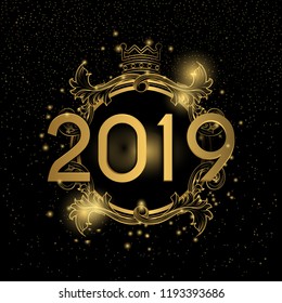 2019 Happy New Year Background. Luxury concept with golden color. suitable for Seasonal Flyers and Greetings Card