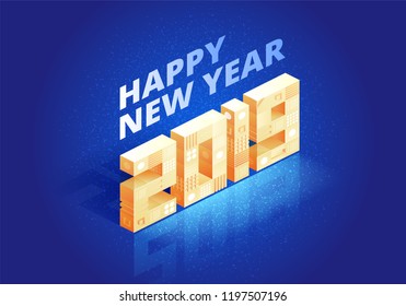 2019 Happy New Year Background for your Seasonal Flyers and Greetings Card or Christmas themed invitations. Isometic vector illustration