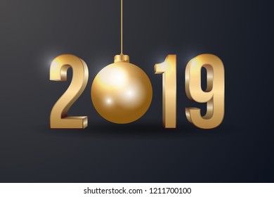 2019 Happy New Year Background Vector. Greeting Card Design Template. Gold Numbers Design. Vector Illustration