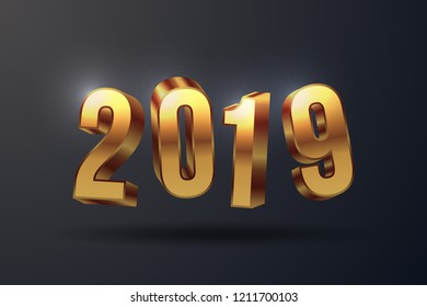 2019 Happy New Year Background Vector. Greeting Card Design Template. Gold Numbers Design. Vector Illustration