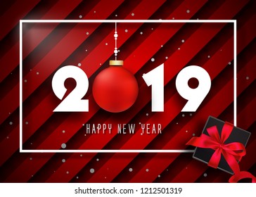 2019 Happy New Year background with red gift bow