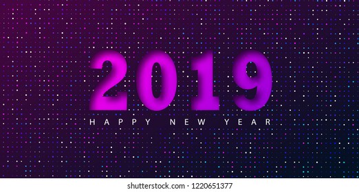 2019 Happy New Year background with colored sparkles. Modern design.Universal vector background for poster, banners, flyers, card.