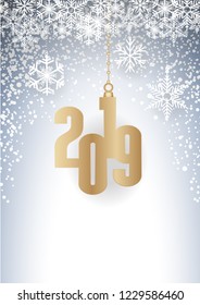 2019 Happy New Year background with ice and snow  for postcard, calendar and greeting
