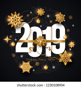 2019 Happy New Year background. Vector illustration