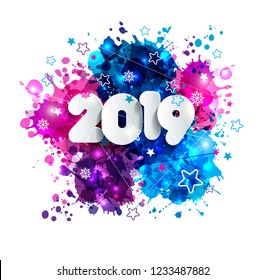 2019 Feliz Año Nuevo Fondo para sus volantes de temporada y tarjetas de felicitaciones o invitaciones de Navidades.