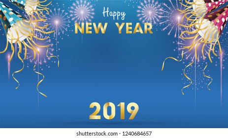 2019 Happy New Year Background for Seasonal Flyers and Greetings Card or invitations background with fireworks. simple modern and stylized vector