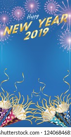 2019 Happy New Year Background for Seasonal Flyers and Greetings Card or invitations background with fireworks. simple modern and stylized vector