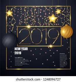 2019 Happy New Year Background for your Seasonal Flyers and Greetings Card or Christmas themed invitations