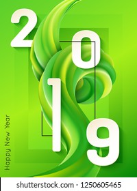 2019 happy new year background with realistic 3d brush stroke. vector illustration