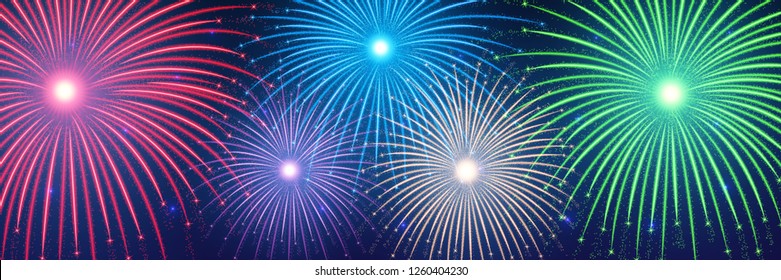 2019 happy New year! Happy new year, background with colorful fireworks and sparkles. Vector illustration. EPS10