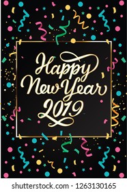 2019 Happy New Year background winter holidays design. Seasonal greeting card, calendar, brochure template. vector Illustration