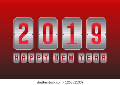 2019 Happy new year background. Pixel, Vector illustration 