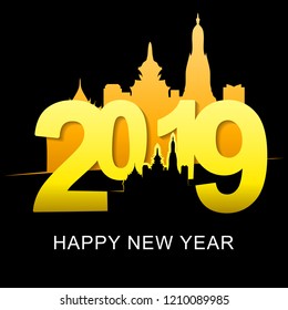 2019 Happy New Year, Bangkok cityscape design, Thailand