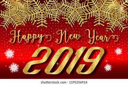 2019 Happy New Year  with beautiful flower and snowfall,snowflakes,winter,light,stars patterned paper cut art and craft style on Luxury background.for greetings card, flyers, invitation.vector