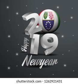 2019 Happy New Year Bosnia and Herzegovina Flag Typography. Abstract Celebration background