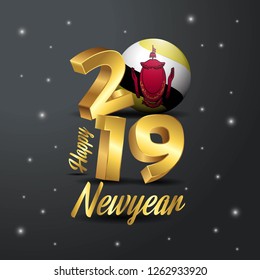 2019 Happy New Year Brunei Flag Typography. Abstract Celebration background