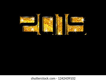 2019 Happy New Year card in black paper cut style, seasonal holidays flyers, greetings and invitations cards, Christmas themed congratulations and banners. Gold Glitter template Vector illustration