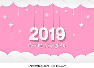 2019 Happy New Year card design. Vector happy new year greeting illustration.