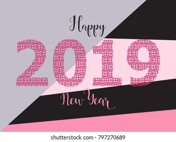 2019 Happy New Year card design. trendy color