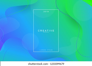 2019, Happy new year. 2019 new year celebration. 2019 landing page background. Fluid, liquid, wavy, dynamic shape background. Trendy and modern background color.