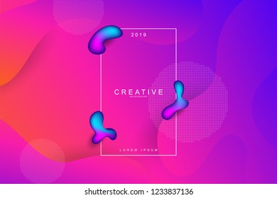 2019, Happy new year. 2019 new year celebration. 2019 landing page background. Fluid, liquid, wavy, dynamic shape background. Trendy and modern background color.