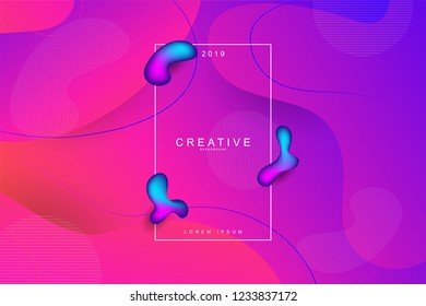 2019, Happy new year. 2019 new year celebration. 2019 landing page background. Fluid, liquid, wavy, dynamic shape background. Trendy and modern background color.