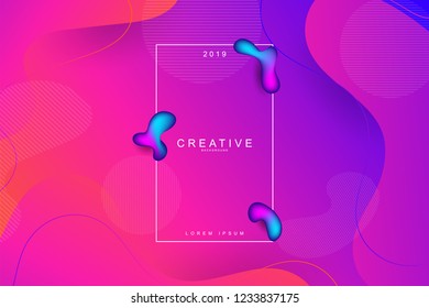 2019, Happy new year. 2019 new year celebration. 2019 landing page background. Fluid, liquid, wavy, dynamic shape background. Trendy and modern background color.