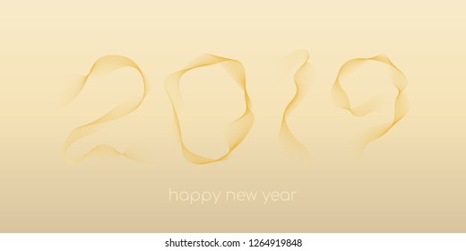 2019 happy new year celebration gold wave line pattern design isolated on gold background. Vector illustration.