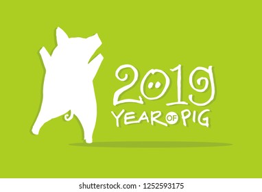2019 Happy New Year. Chinese Year. Pig Year. Stylish Text. Vector Illustration. Eps 10.